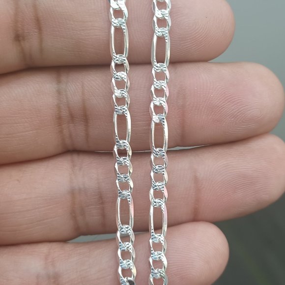 925 Sterling Silver Figaro Diamond Cut Chain